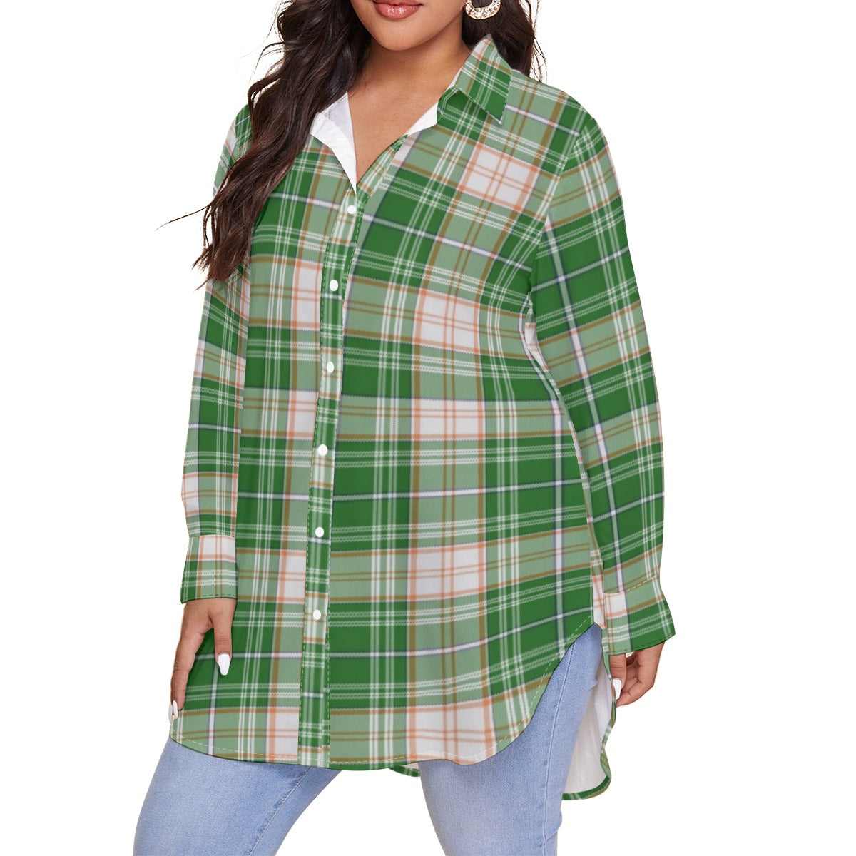 Miami Tartan Plaid Hurricanes  Women's Shirt With Long Sleeve(Plus Size)