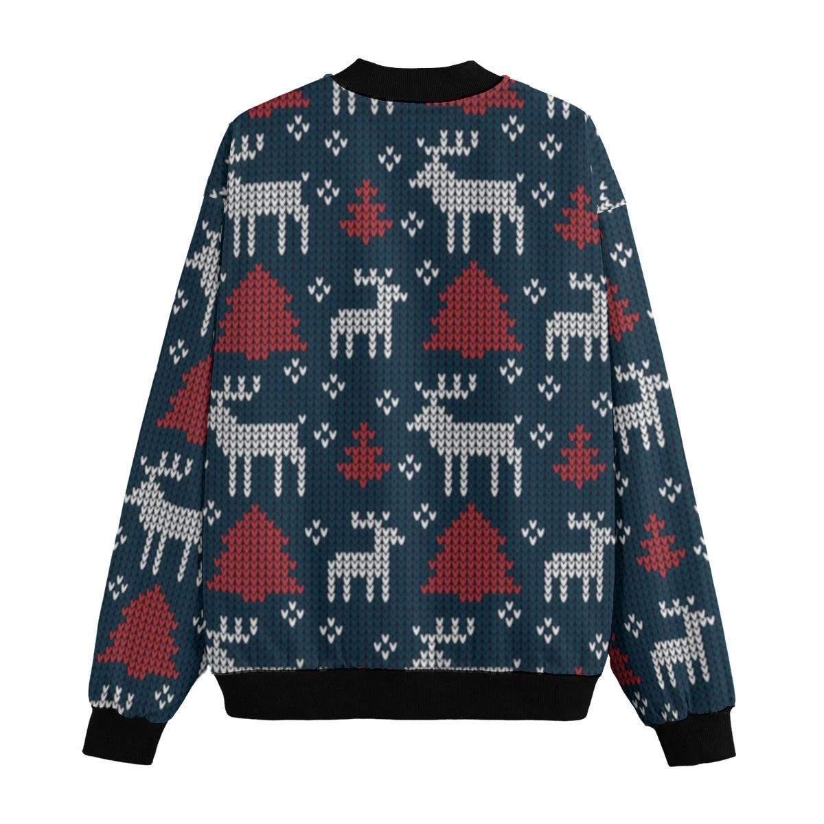 Urban Legend Snow Inspired Pattern Knitted Christmas and New Year Fleece Bomber Jacket