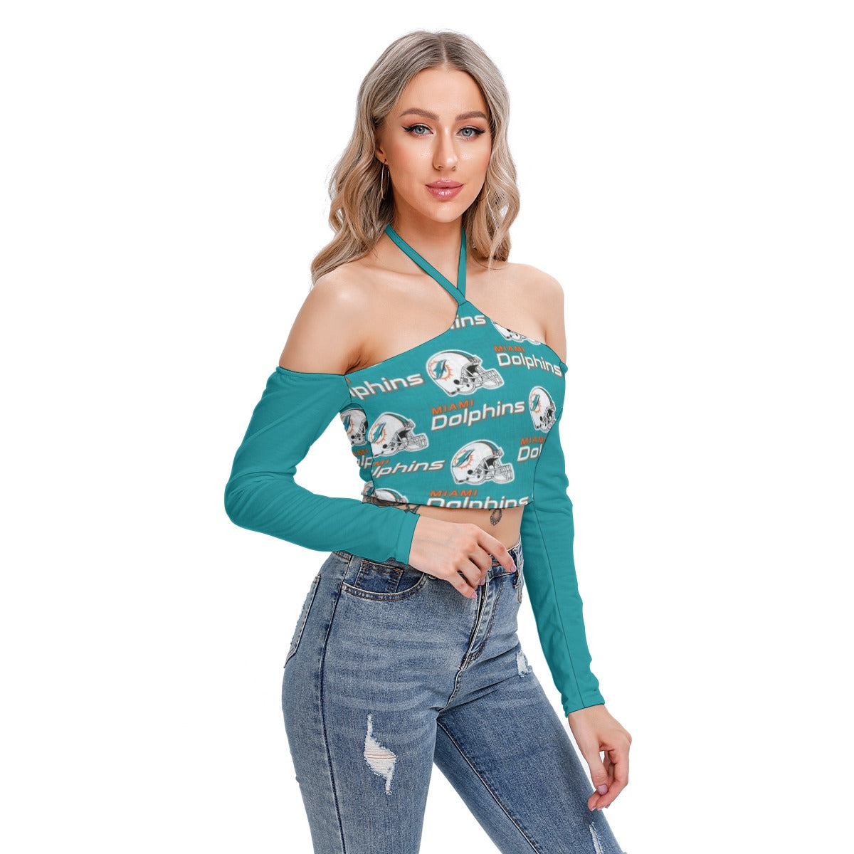 Miami Football Game Day All-Over Print Women's Halter Lace-up Top