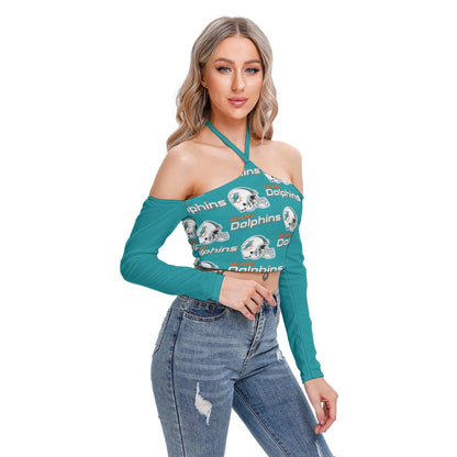 Miami Football Game Day All-Over Print Women's Halter Lace-up Top