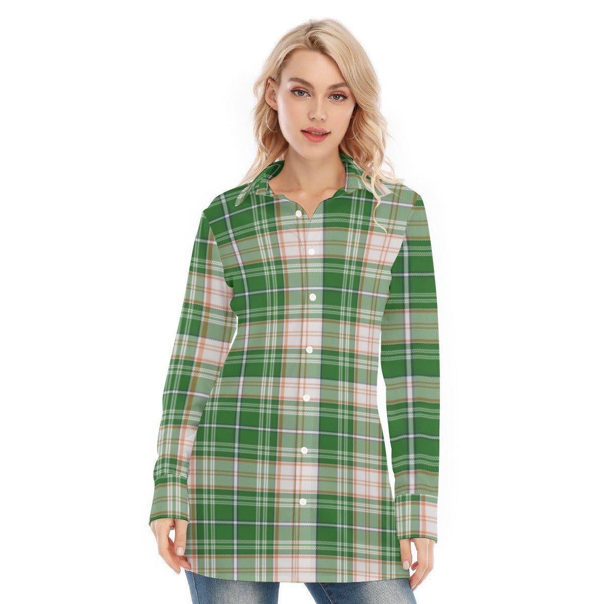 Miami Tartan Plaid Hurricanes  Women's Long Shirt |115GSM Cotton poplin