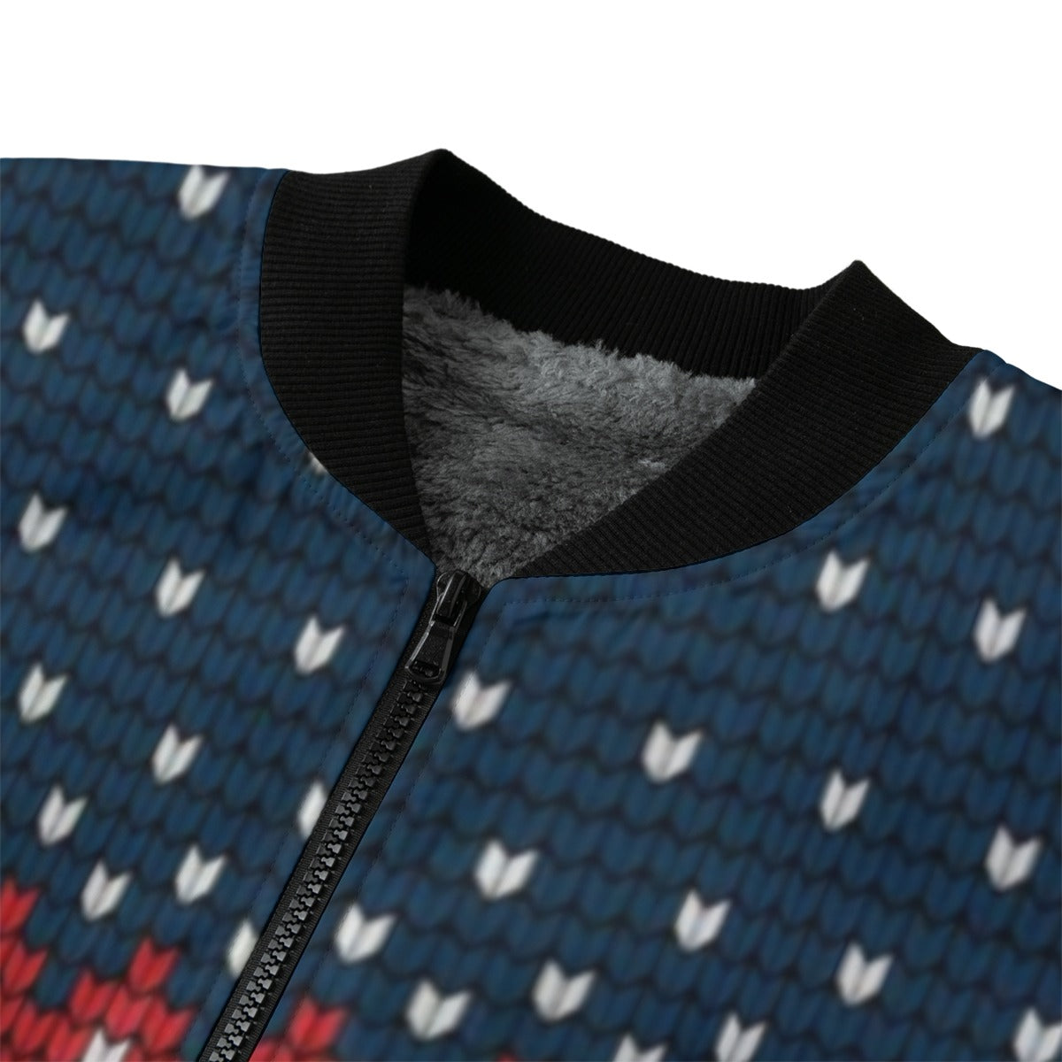 Urban Legend Snow Inspired Pattern Knitted Christmas and New Year Pattern Fleece Bomber Jacket