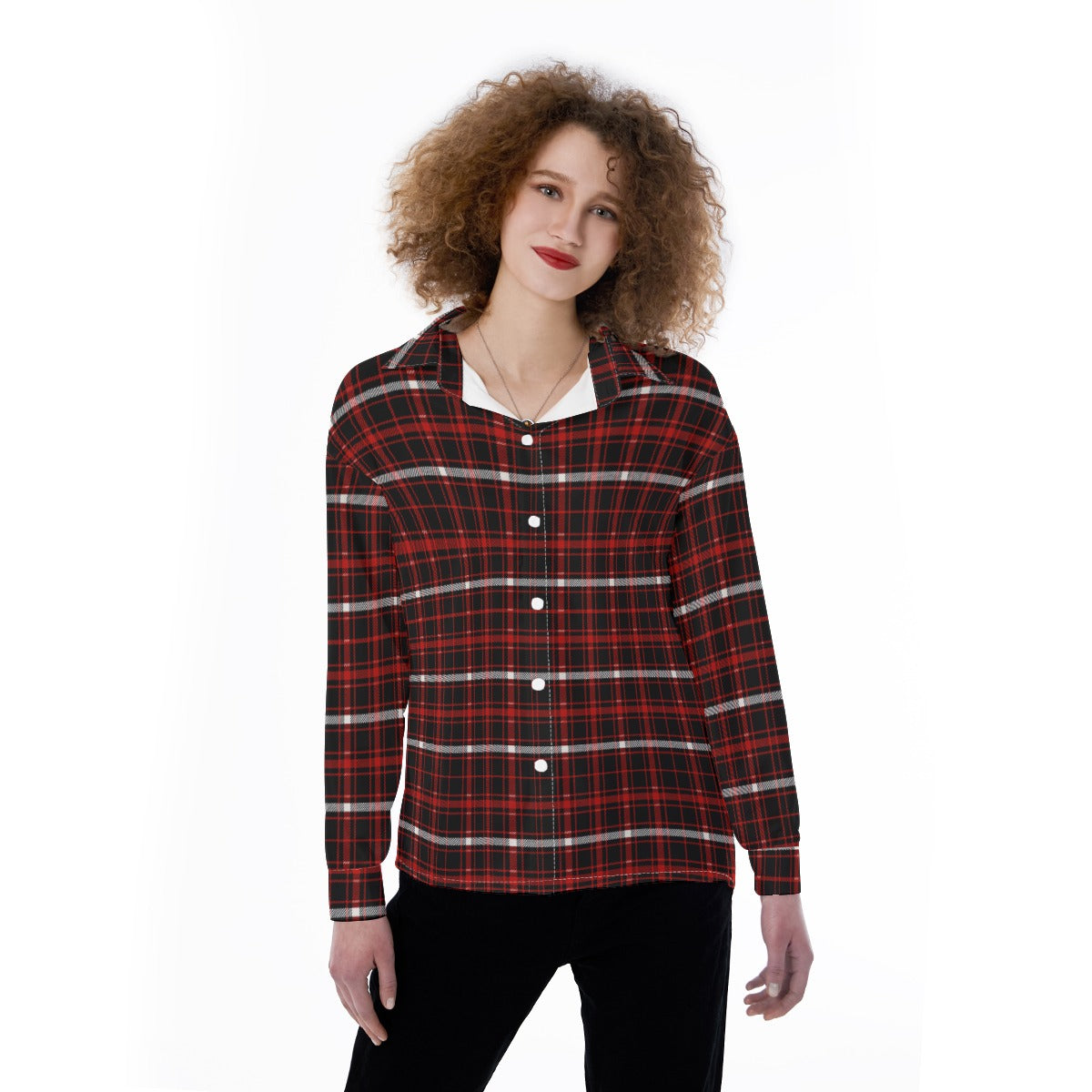 Nebraska Tartan Plaid Cornhuskers Women's Satin Shirt