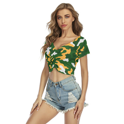 Green Bay Football Game Day All-Over Print Women's Raglan Drawstring Front  Crop Tee