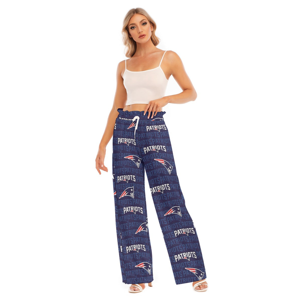New England Football Game Day All-Over Print Women's Waist Fungus Edge Wide-leg Pants