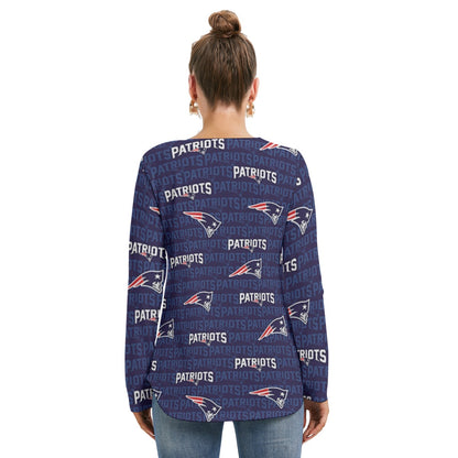 New England Football Game Day All-Over Print Women's Long Sleeve Neckline Tie Sweatshirt