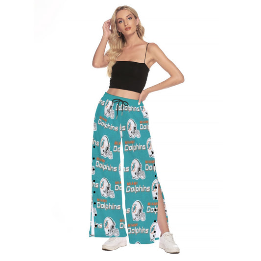 Miami Football Game Day All-Over Print Women's Side Slit Snap Button Trousers