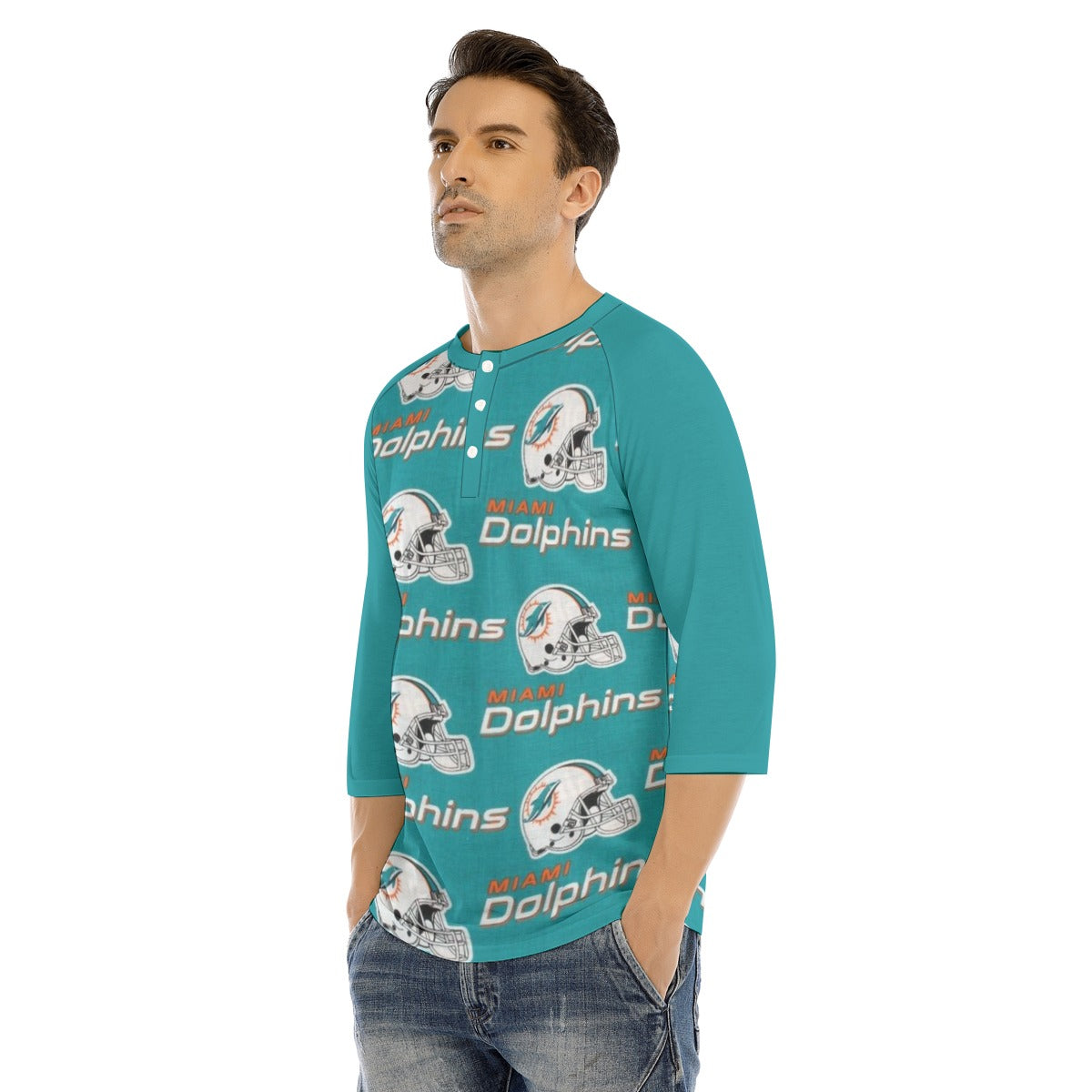 Miami Football Game Day All-Over Print Men's Bracelet Sleeve T-shirt With Button Closure