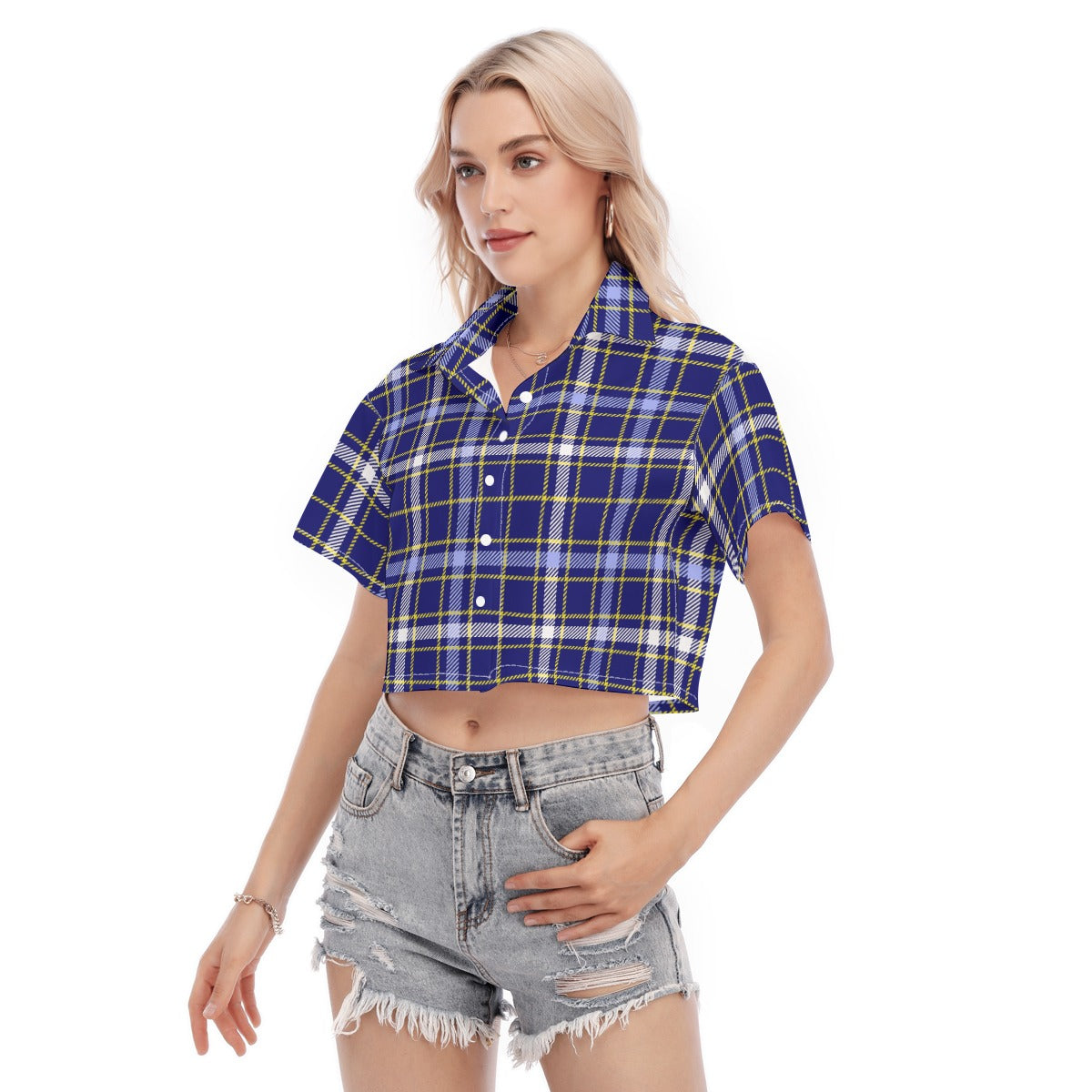 Michigan Tartan Plaid Wolverines Women's Cropped Shirt