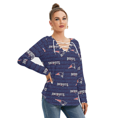 New England Football Game Day All-Over Print Women's Long Sleeve Neckline Tie Sweatshirt
