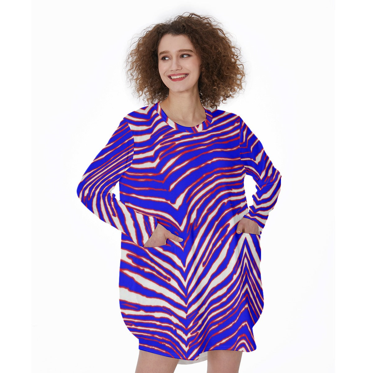 Buffalo Bills Zubaz Women's Casual Loose Long Sleeve Dress With Pocket