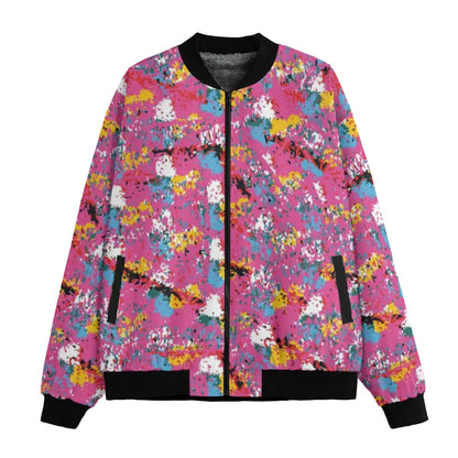 Graffiti Explosion Abstract Pink Seamless Fleece Bomber Jacket – Stylish Urban Streetwear