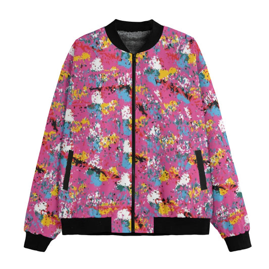Graffiti Explosion Abstract Pink Seamless Fleece Bomber Jacket – Stylish Urban Streetwear