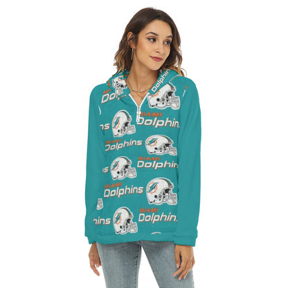 Miami Football Game Day All-Over Print Women's Borg Fleece Hoodie With Half Zip