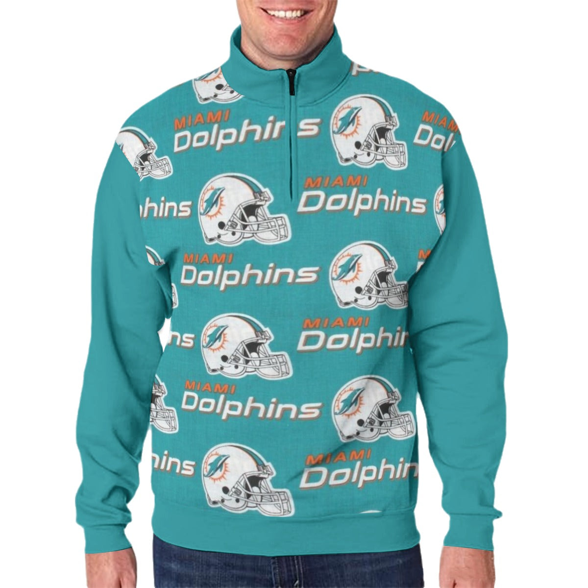 Miami Football Game Day All-Over Print Men's Hidden Half-Zip Placket Hoodie