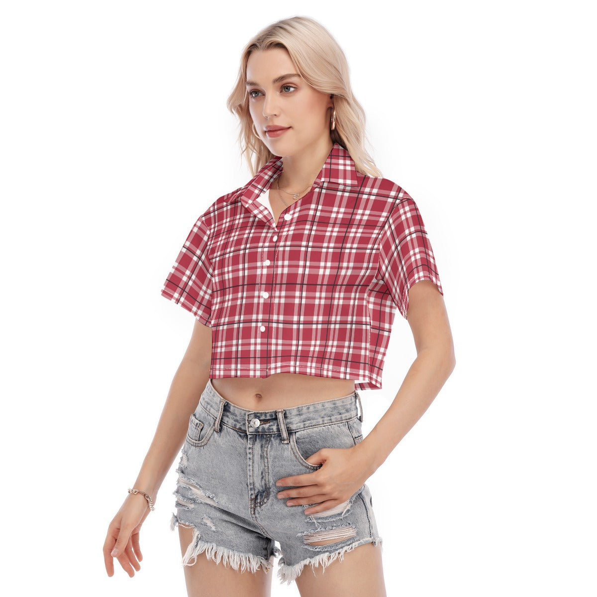 Arkansas - Razorbacks tartan Plaid  Women's Cropped Shirt