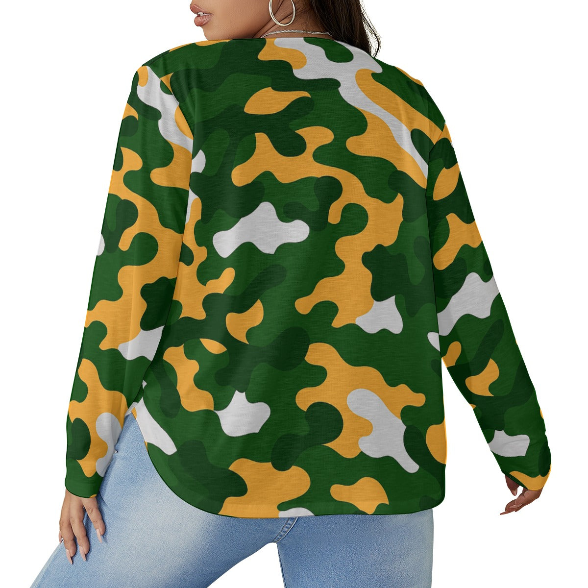 Green Bay Football Game Day All-Over Print Women's V-neck T-shirt With Curved Hem(Plus Size)