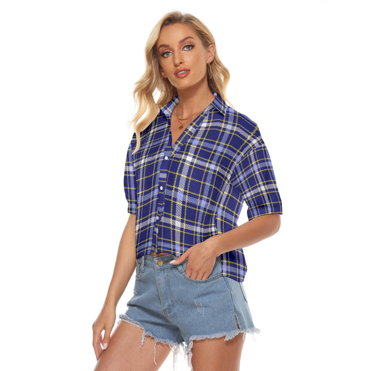 Michigan Tartan Plaid Wolverines Women's V-neck Shirts
