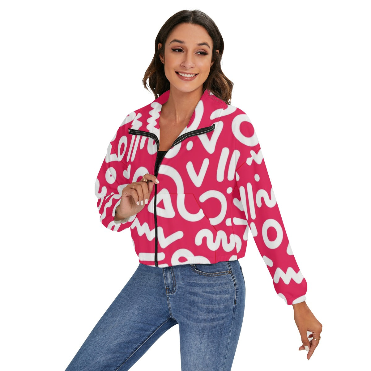 Urban Legend 90s Street Icons Memphis Red Pattern Women’s Zip Jacket