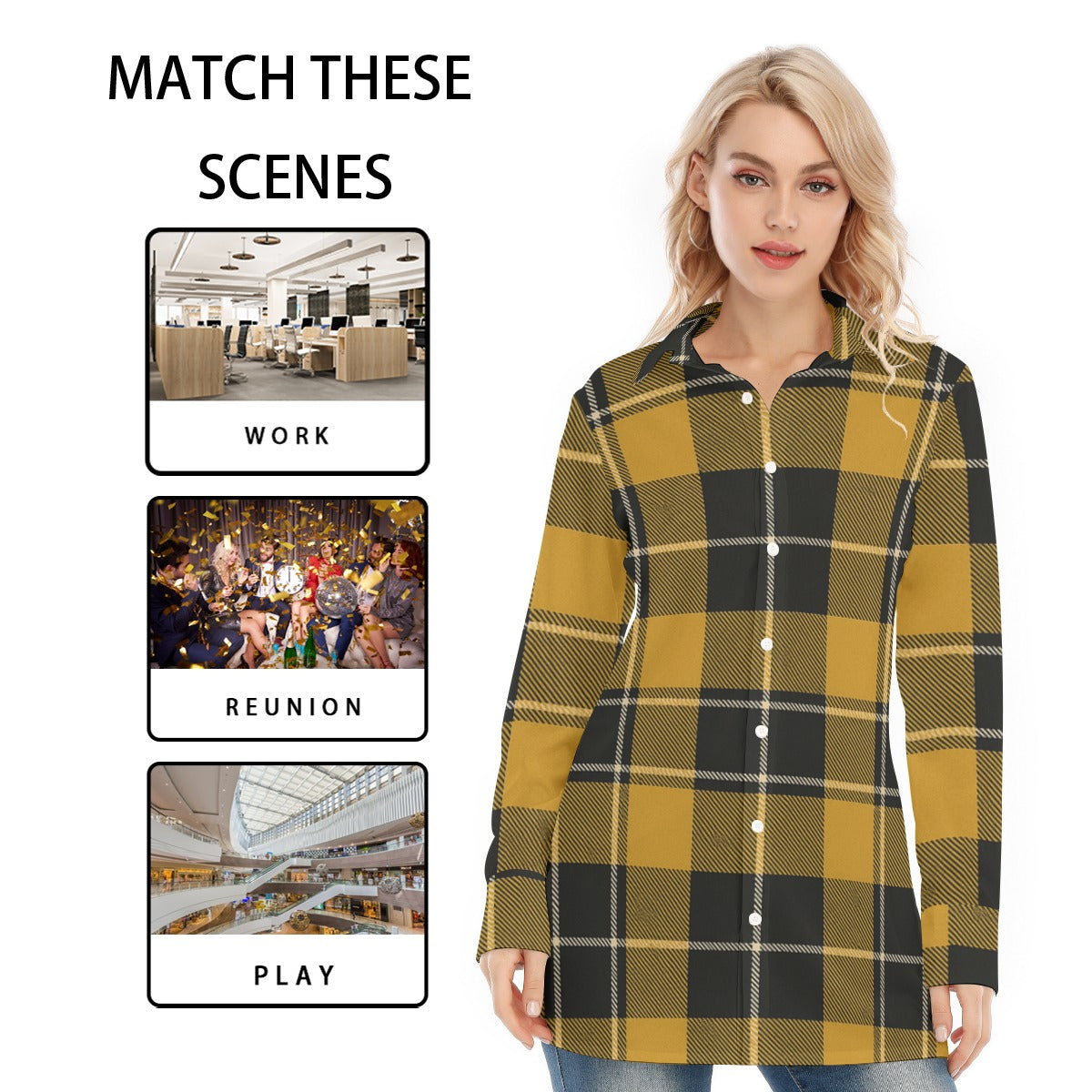 Georgia Yellow Jackets Tartan Plaid  Women's Long Shirt