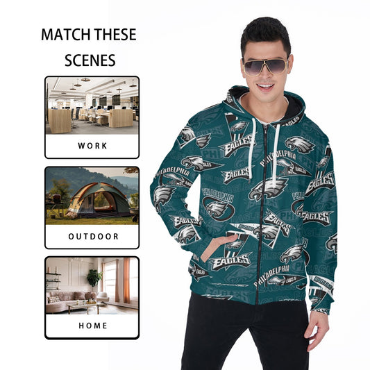 Philadelphia Football Game Day All-Over Print Zip Up Hoodie With Pocket