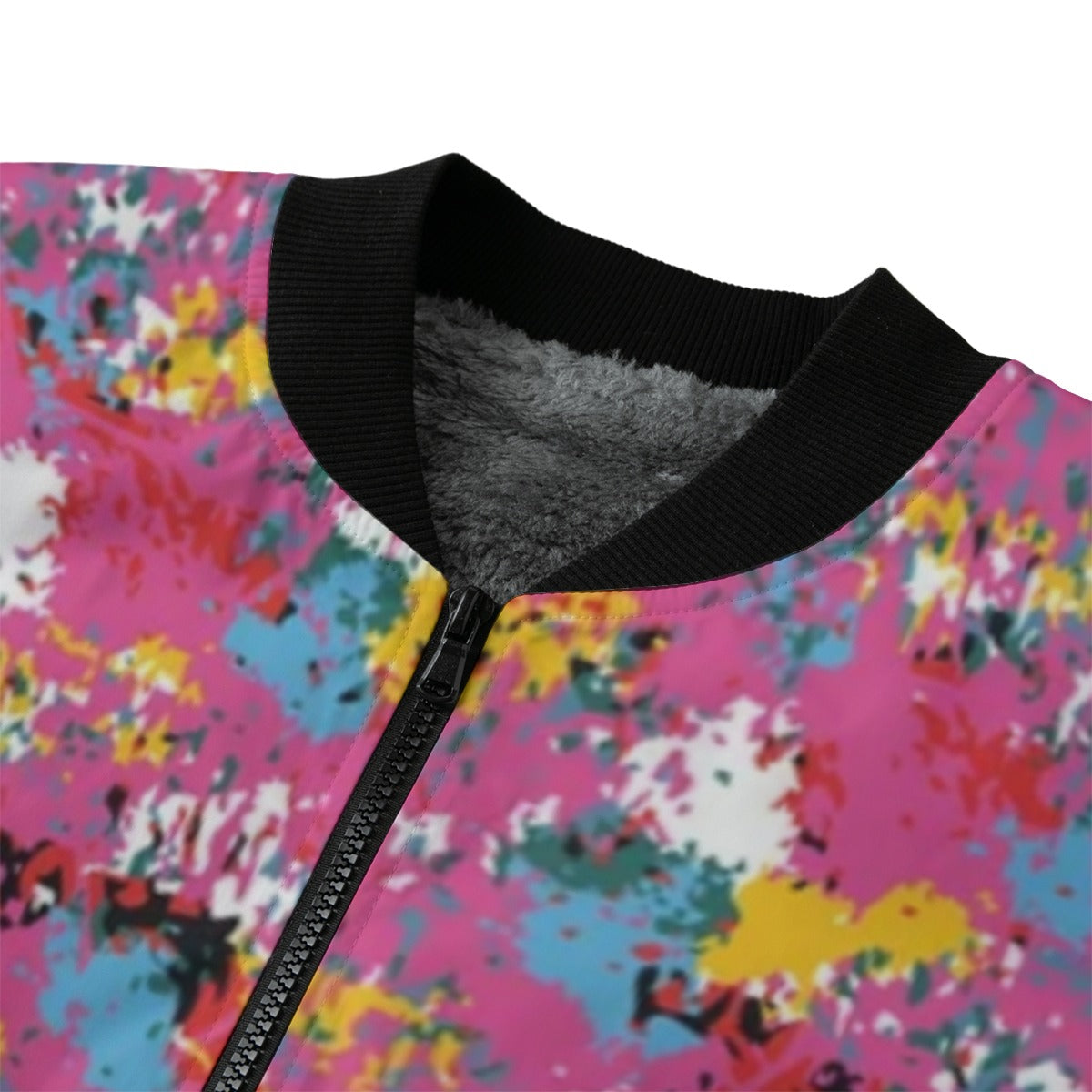 Graffiti Explosion Abstract Pink Seamless Fleece Bomber Jacket – Stylish Urban Streetwear