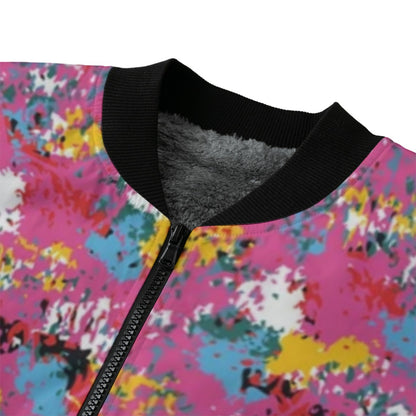 Graffiti Explosion Abstract Pink Seamless Fleece Bomber Jacket – Stylish Urban Streetwear