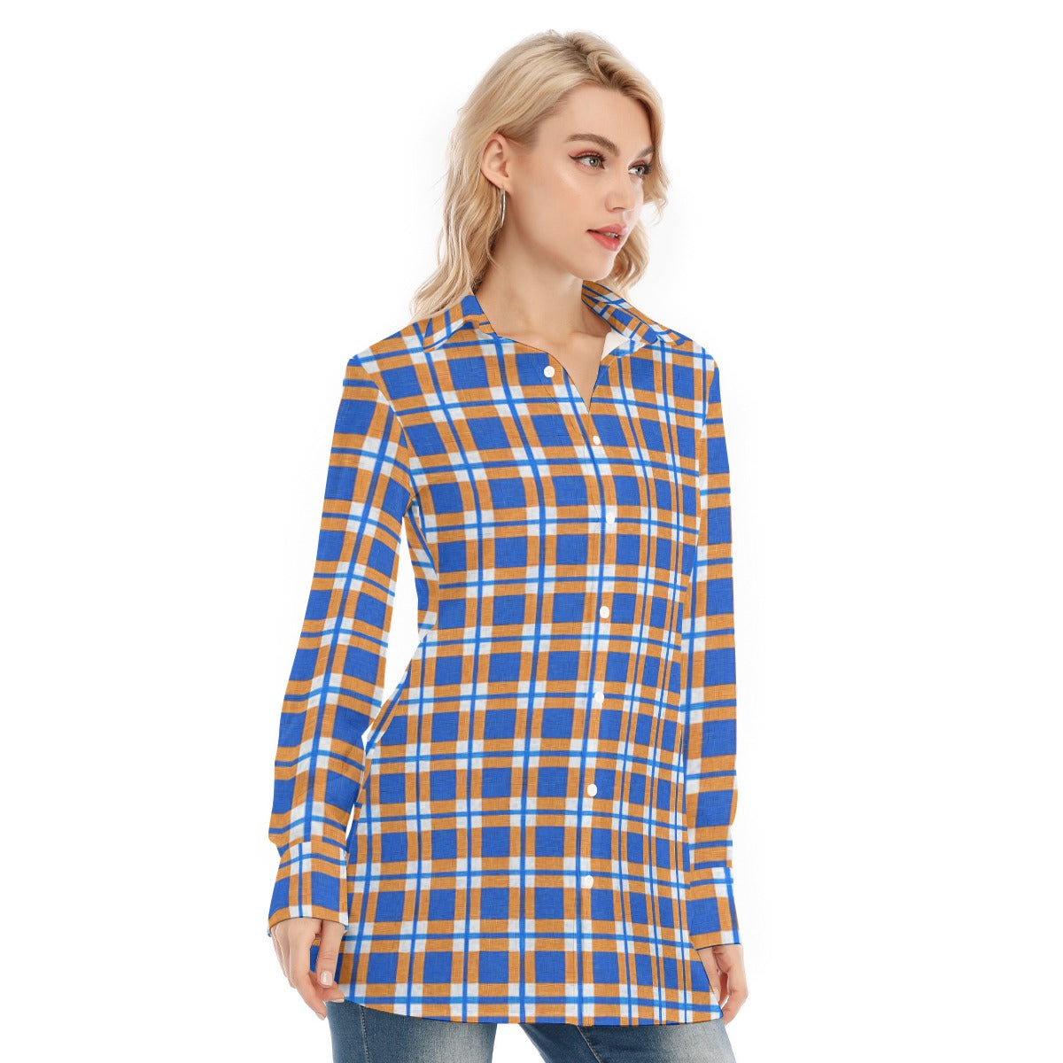 Florida - Gators tartan plaid  Women's Long Shirt |115GSM Cotton poplin
