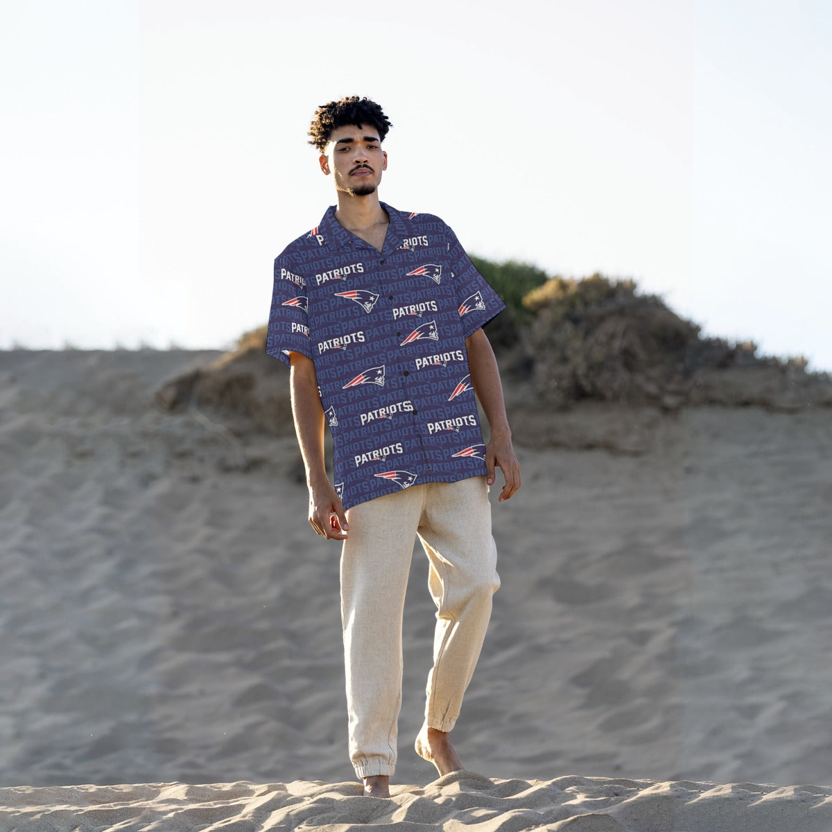 New England Football Game Day All-Over Print Men's Hawaiian Shirt With Button Closure