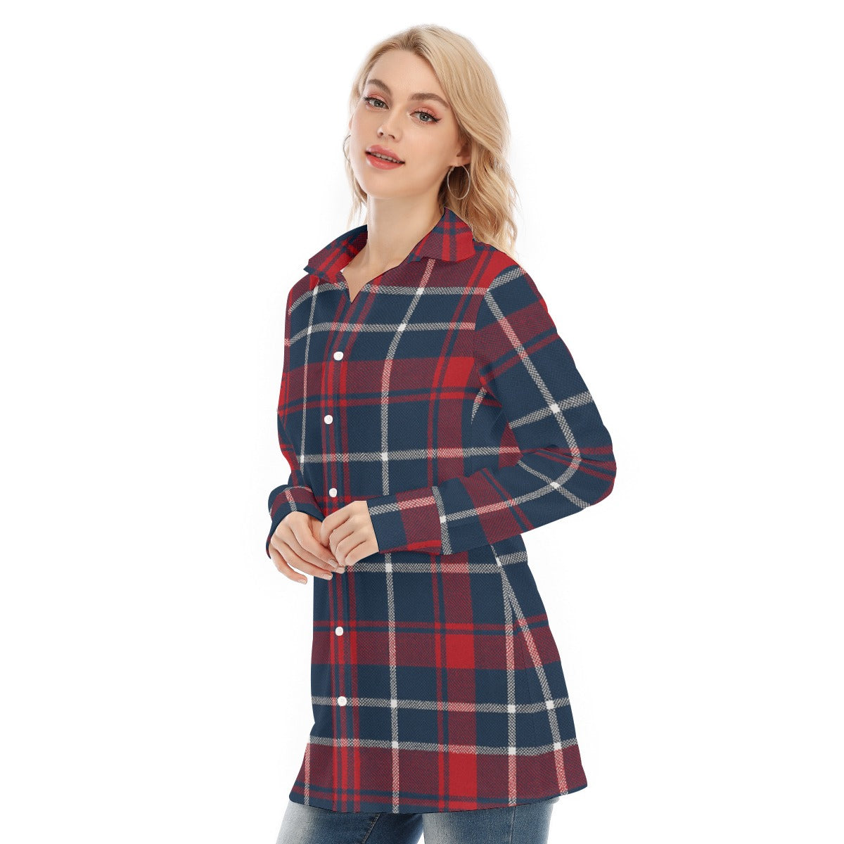 Arizona - Wildcats tartan plaid  Women's Long Shirt |115GSM Cotton poplin