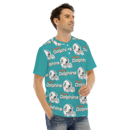 Miami Football Game Day All-Over Print Men's Short Sleeve T-shirt With Button Closure