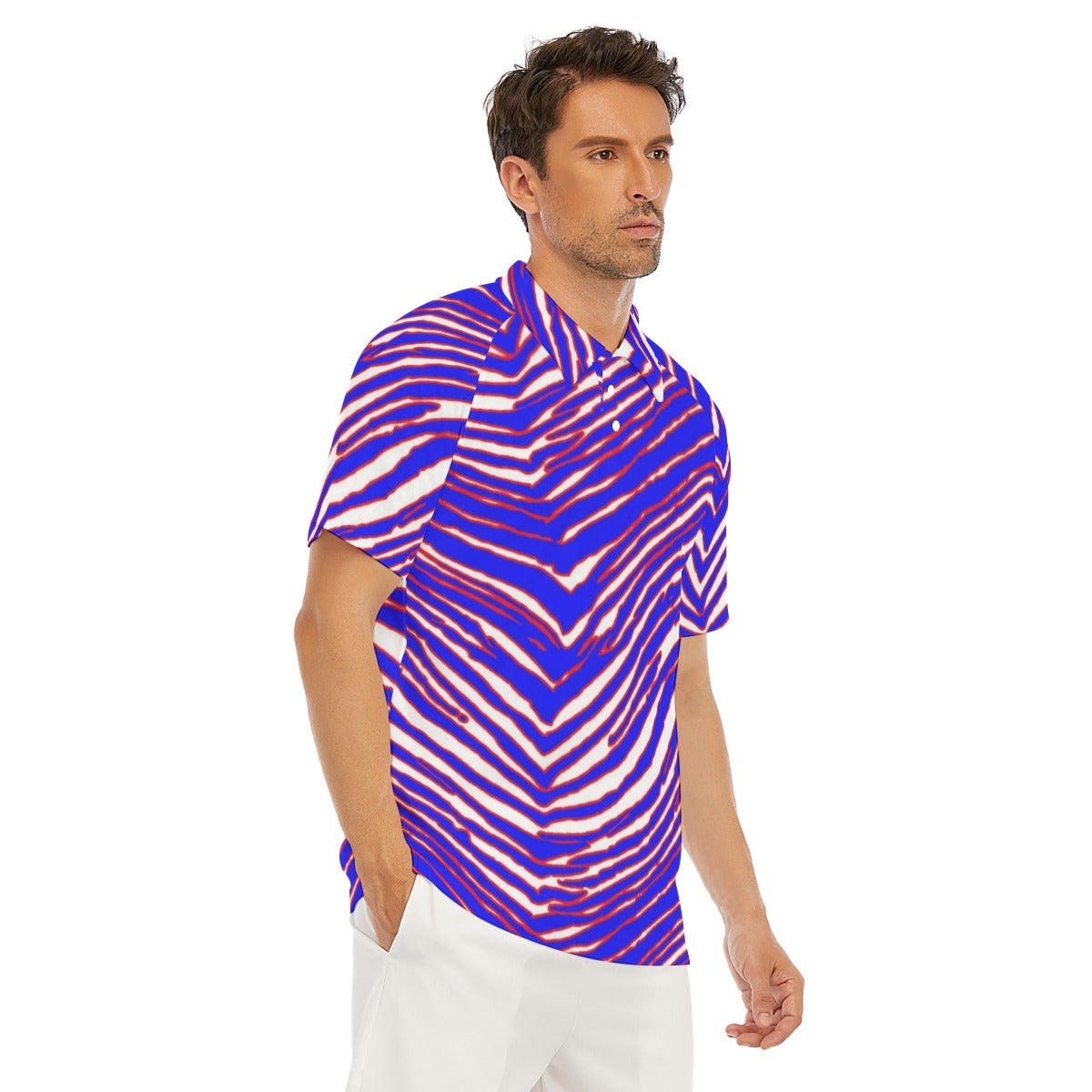 Buffalo Bills Zubaz Men's Short Sleeve Polo Shirt With Button Closure