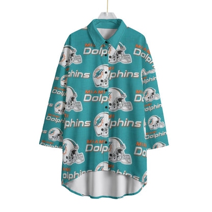 Miami Football Game Day All-Over Print Women's Chiffon Shirt With Elbow Sleeve