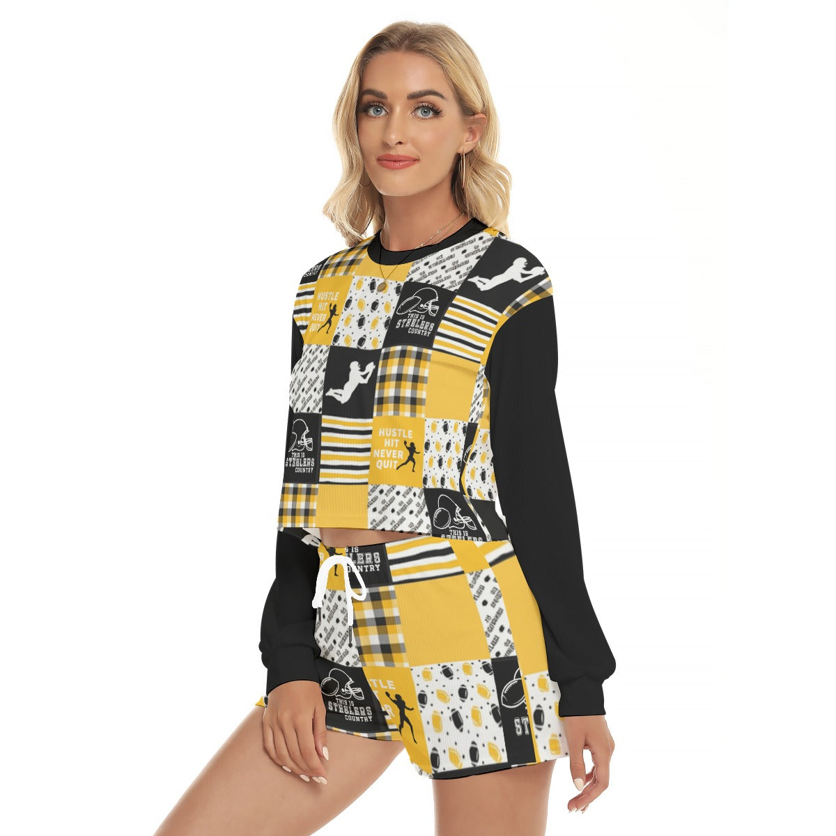 All-Over Print Women's Short Sweatshirt And Pants Suit