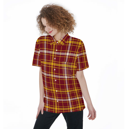 Minnesota Tartan Plaid Golden Gophers Women's Short Sleeve Shirt With Pocket