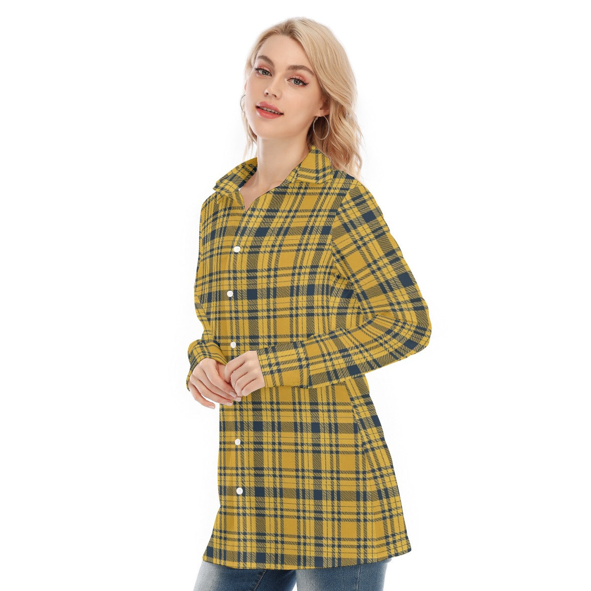Georgia Yellow Jackets Tartan Plaid  Women's Long Shirt |115GSM Cotton poplin