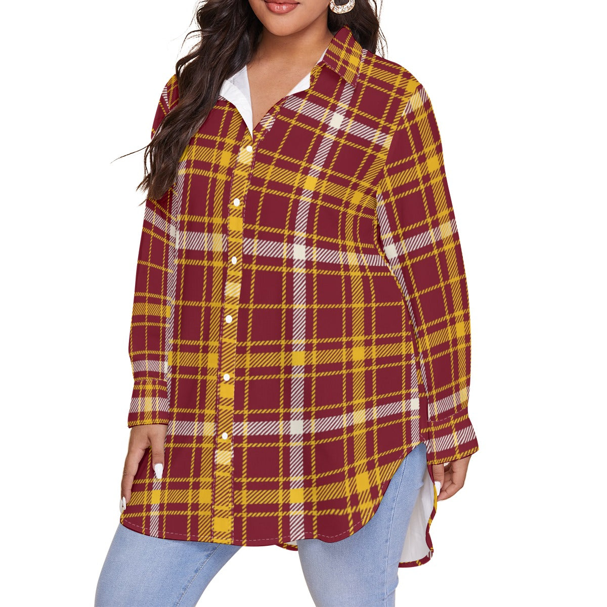 Minnesota Tartan Plaid Golden Gophers Women's Shirt With Long Sleeve(Plus Size)