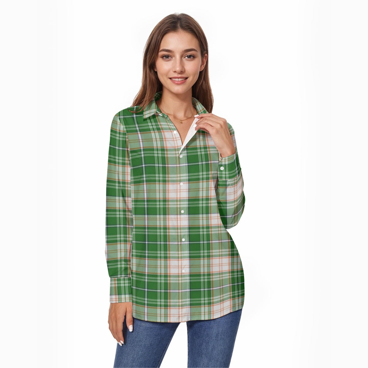 Miami Tartan Plaid Hurricanes Women's Comfort Shirt With Button|125GSM Cotton