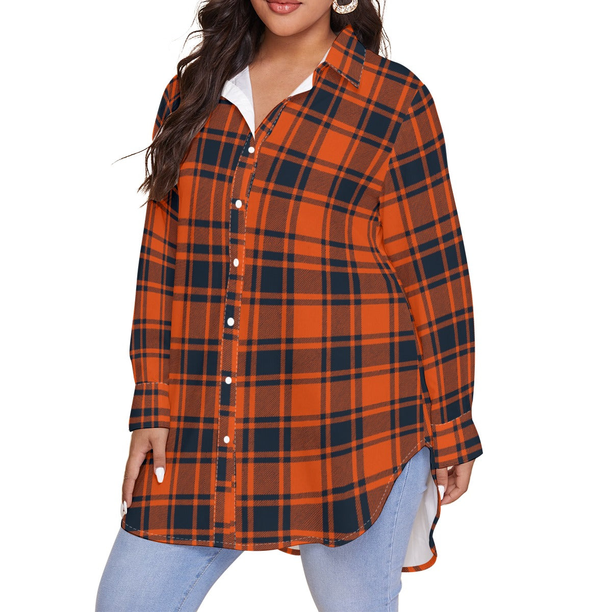 Illinois Urbana - Fighting Illini Tartan Plaid Women's Shirt With Long Sleeve(Plus Size)