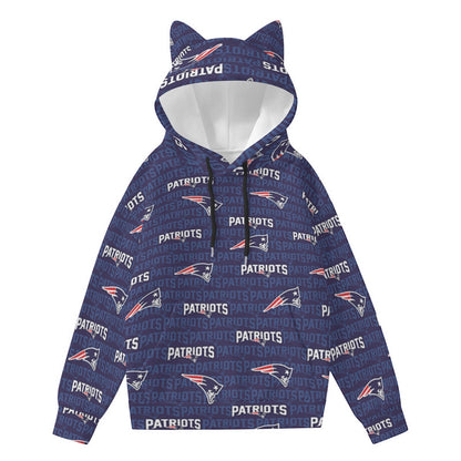 New England Football Game Day All-Over Print Women’s Hoodie With Decorative Ears