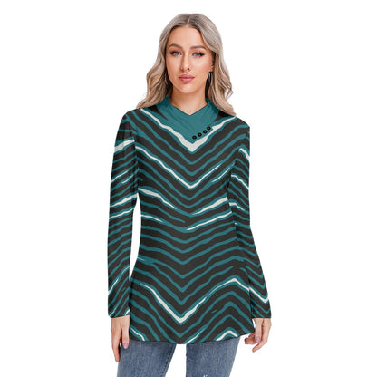 Philadelphia Football Game Day All-Over Print Women's Long-sleeved Heap-neck Slim Casual Tunic Blouse