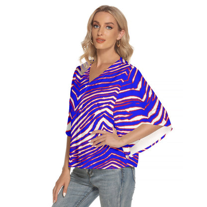 Buffalo Bills Zubaz Women's Bat Sleeve Light V-neck Front Buttoned Top