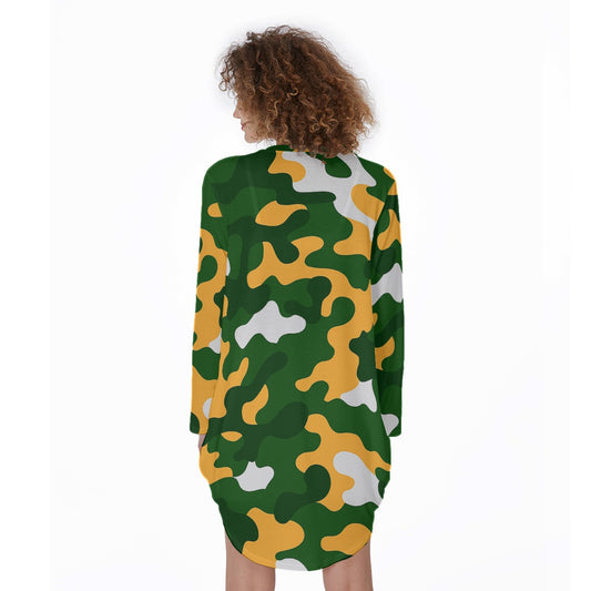 Green Bay Football Game Day All-Over Print Women's Casual Loose Long Sleeve Dress With Pocket