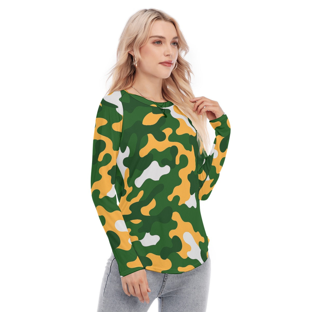 Green Bay Football Game Day All-Over Print Women's Raglan Sleeves U-Shaped Hem Long Sleeves Blouse