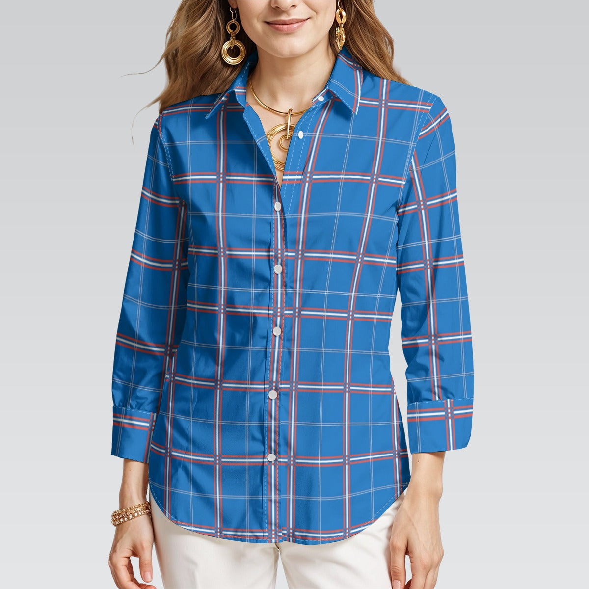 Kansas Tartan Plaid Jayhawks  Women's 3/4 Sleeve Shirt