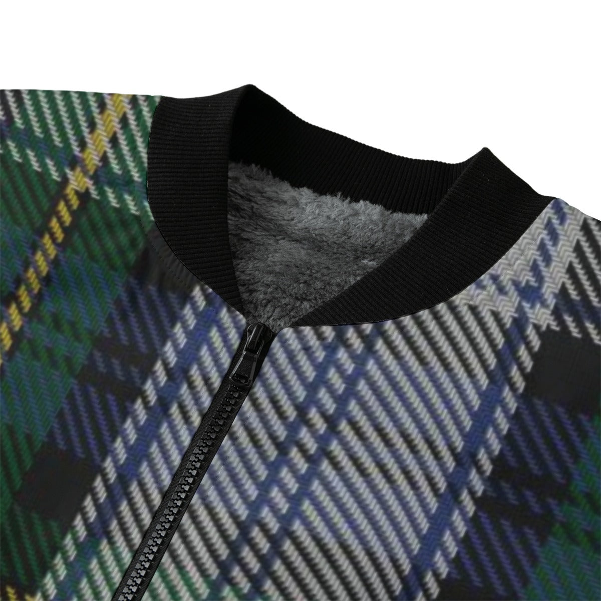 Gordon Dress tartan plaid white green blue yellow  Fleece Bomber Jacket