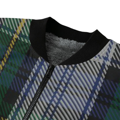 Gordon Dress tartan plaid white green blue yellow  Fleece Bomber Jacket