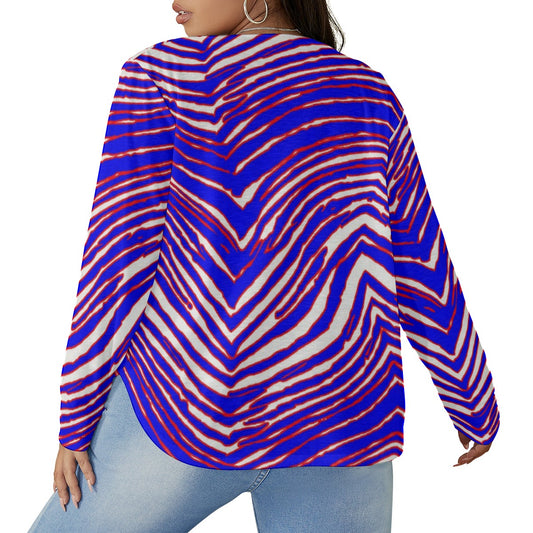 Buffalo Bills Zubaz Women's V-neck T-shirt With Curved Hem(Plus Size)