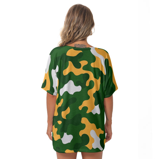Green Bay Football Game Day All-Over Print Women's Bat Sleeves V-Neck Blouse