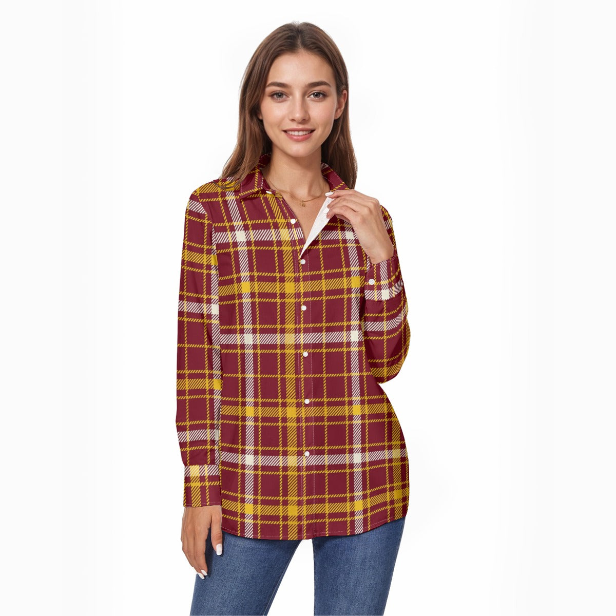 Minnesota Tartan Plaid Golden Gophers Women's Comfort Shirt With Button|125GSM Cotton